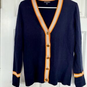 Brooks Brothers Blue and Orange Cardigan Sweater V-Neck Knit